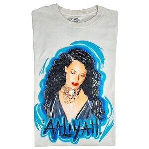 Aaliyah T-Shirt Mens XL Airbrush Hip Hop Concert White Memorial R&B Rap